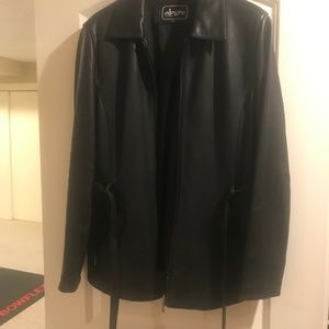 Belted Women Black leather Jacket size XL